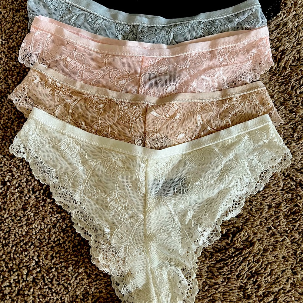 never worn size lace med panties , all 5 colors black, grey, pink, beige, cream